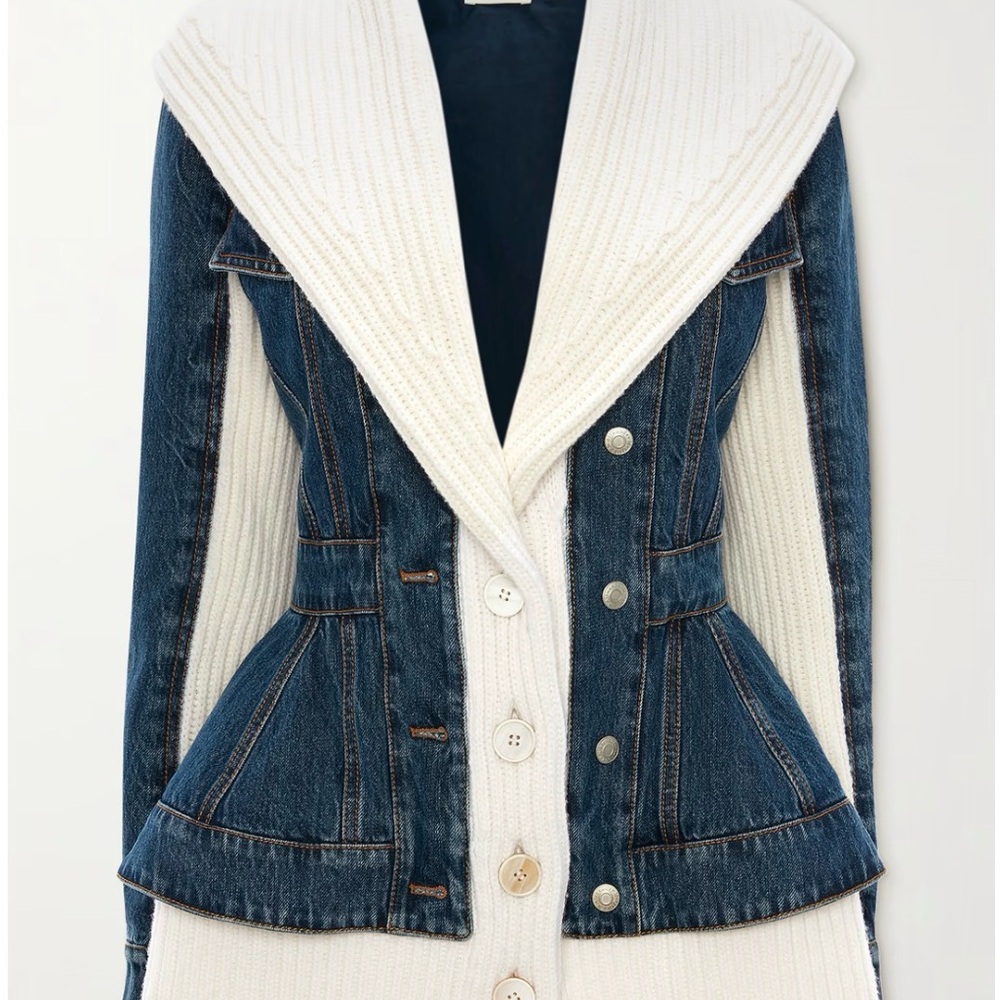 Alexander McQueen Rib Knit Denim Jacket Shawl‎ Collar Made in Italy Size 44